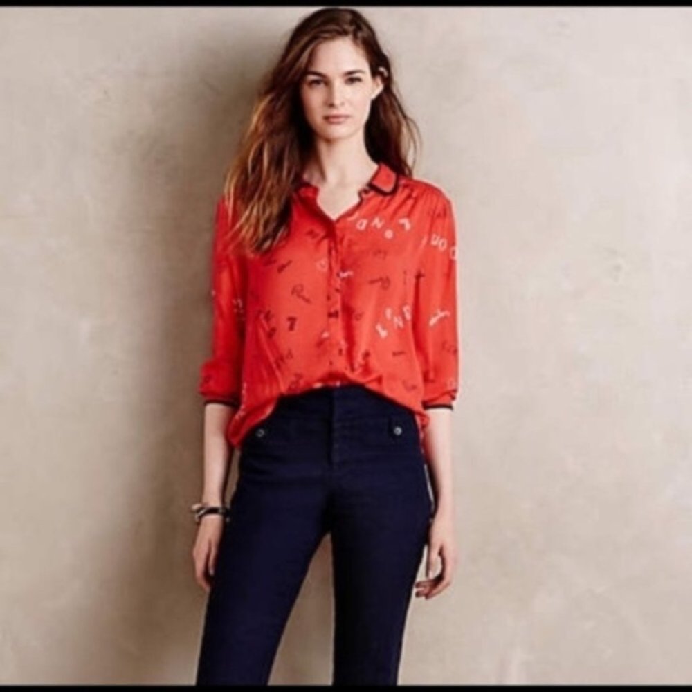 Anthropologie Red Cities Button-down
